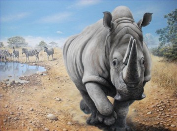 rhinoceros and zebra animals Oil Paintings